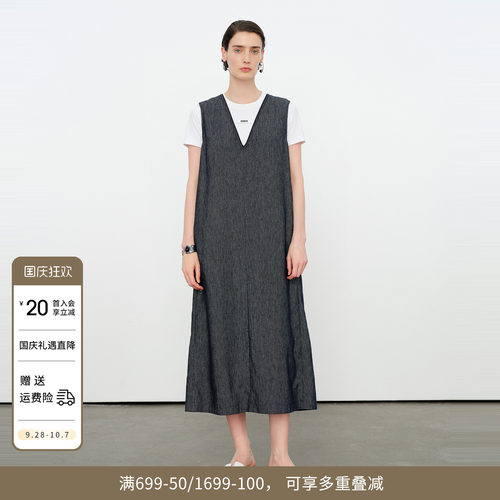 牛仔蓝亚麻连衣裙