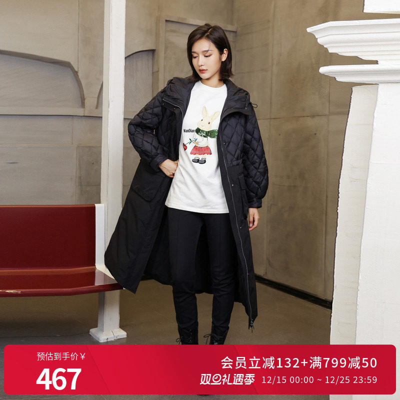 婉甸冬季黑色拼接长款羽绒服1234D38SJ5YX