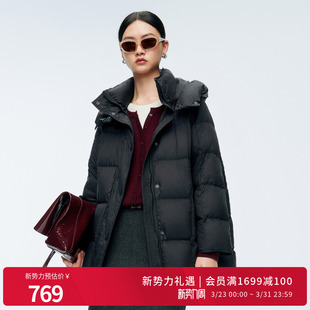 连帽羽绒服女1244D19GS3 黑色通勤中长款 婉甸2025年冬季 新品