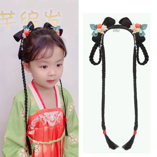 儿童一体式软发箍辫子古风假发