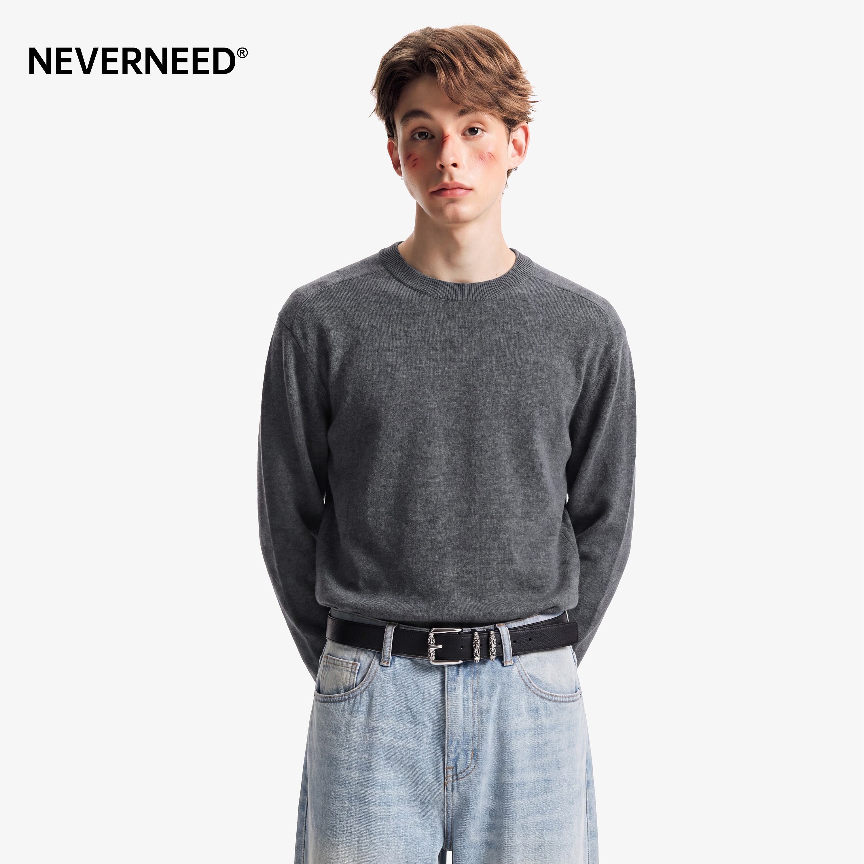 NEVERNEED绵羊毛圆领毛衣男女秋图片