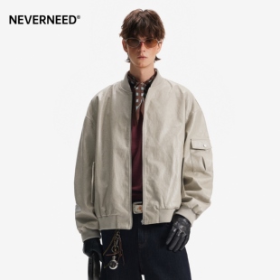 NEVERNEED美式bomber飞行员夹克男女春季休闲宽松皮衣情侣外套潮