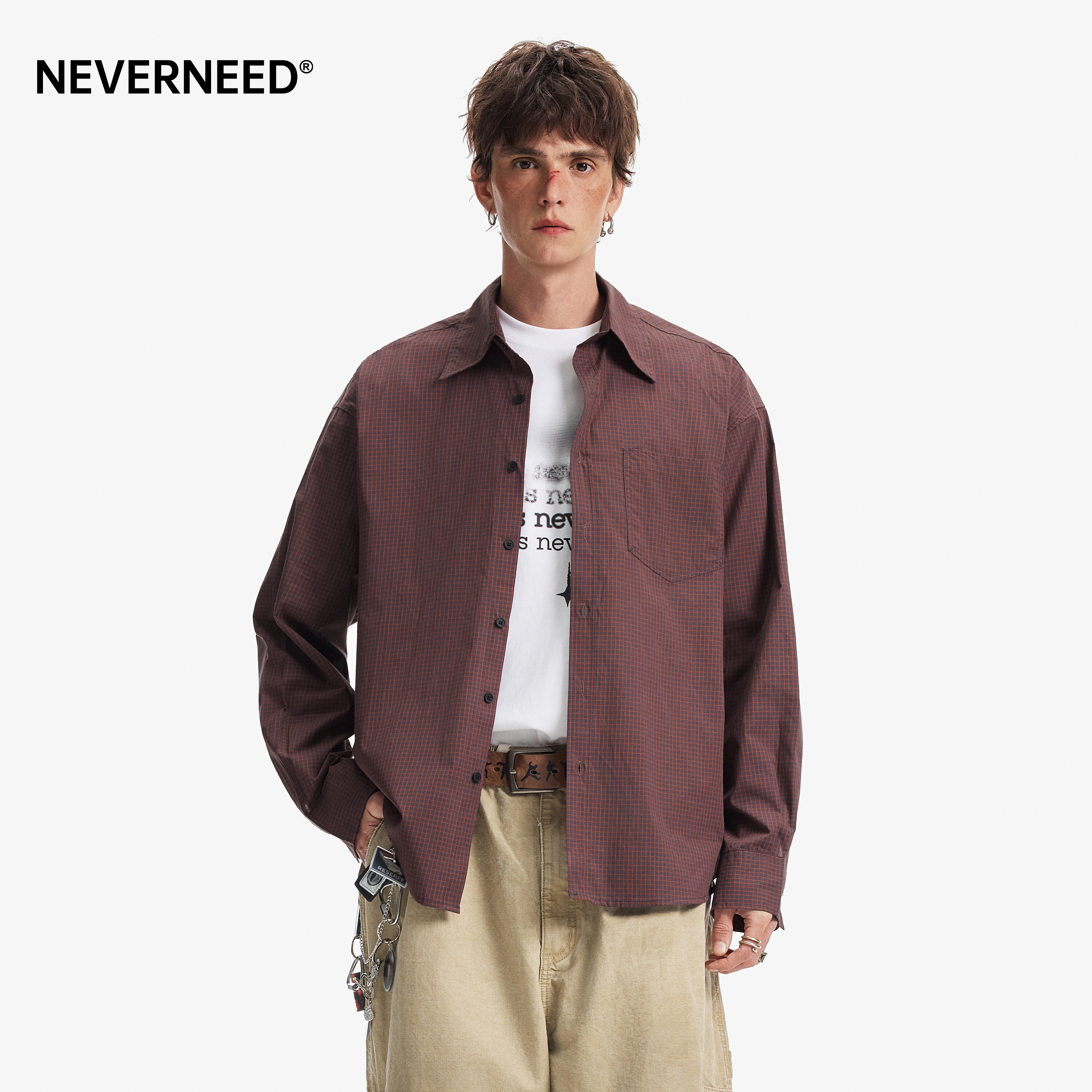 NEVERNEED纯棉复古条纹衬衫男女图片
