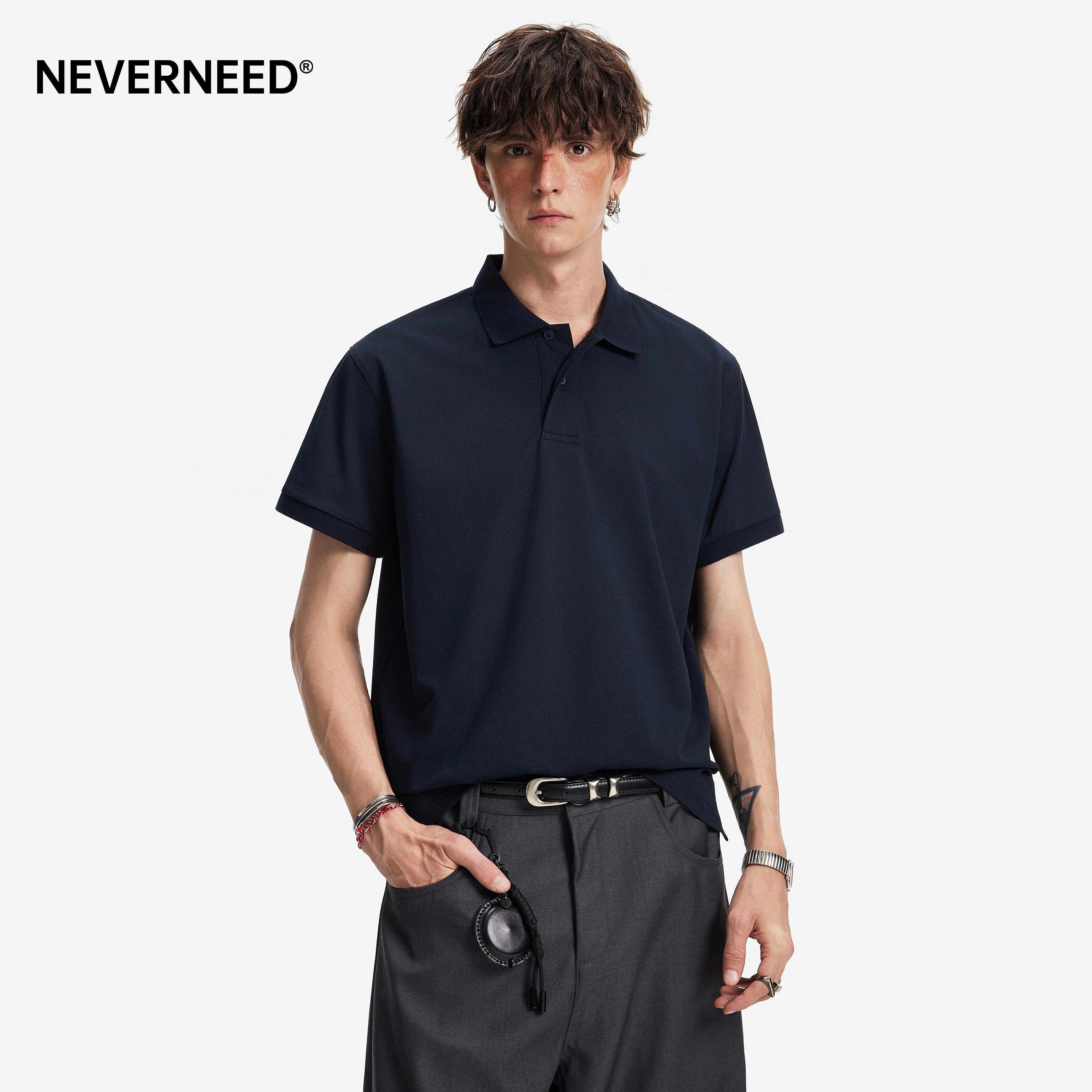NEVERNEED纯色短袖POLO衫男女夏图片