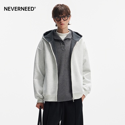 NEVERNEED重磅撞色连帽卫衣男