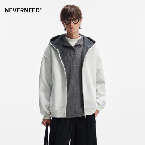 NEVERNEED重磅撞色连帽卫衣男