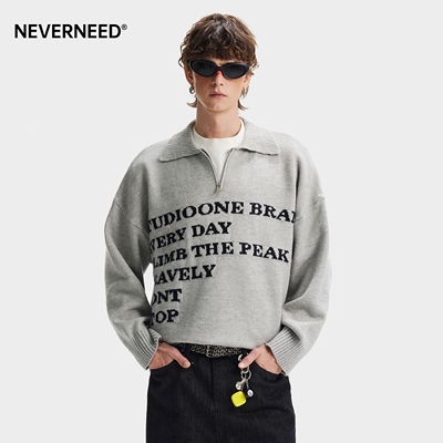 NEVERNEED半拉链polo领毛衣男女