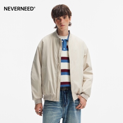 NEVERNEED宽松棒球领棉服男女