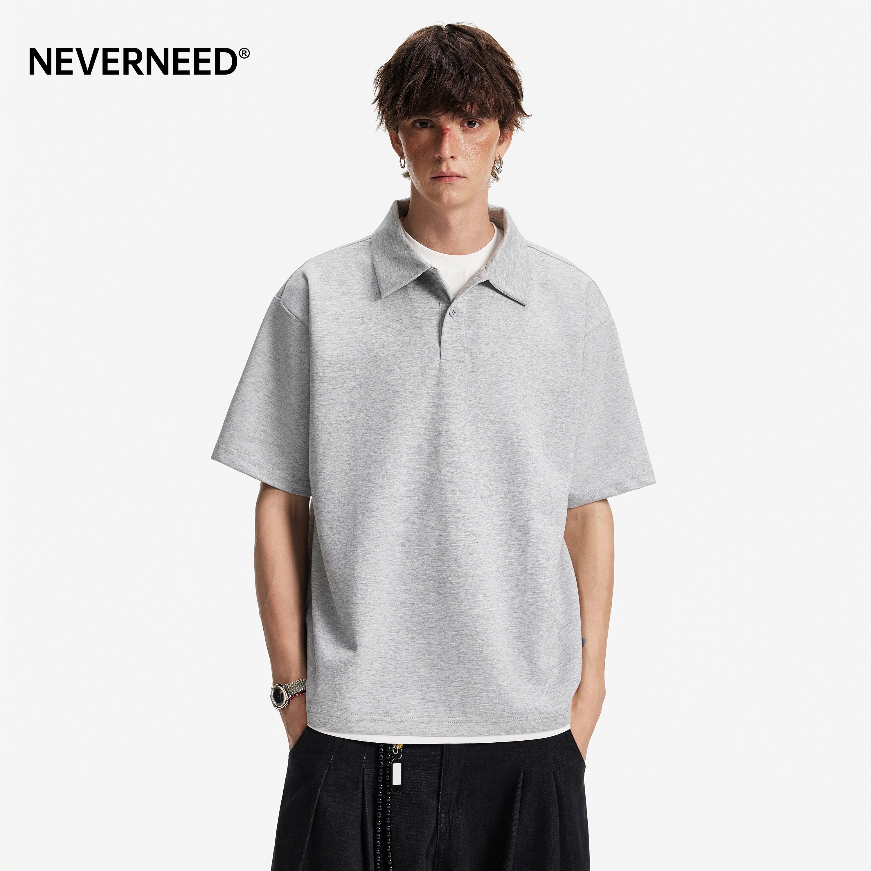 NEVERNEED假两件短袖POLO衫男潮图片