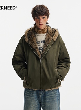 NEVERNEED座山雕解构毛领棉衣男秋冬季美式cleanfit加厚保暖棉服