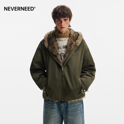 NEVERNEED座山雕解构毛领棉衣男