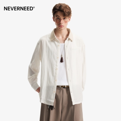 NEVERNEED莱赛尔亚麻长袖衬衫男