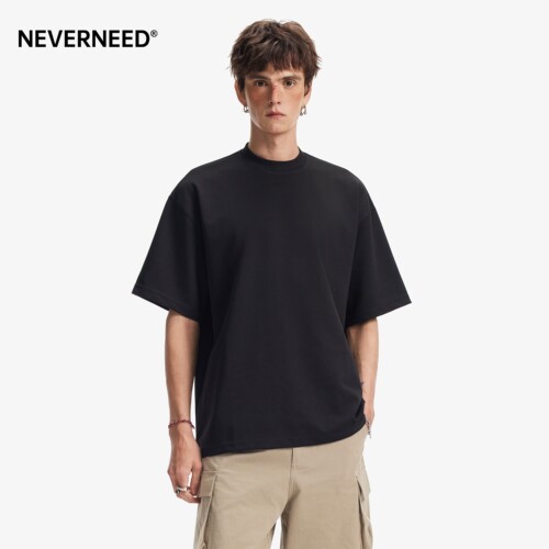 NEVERNEED纯色小领口短袖T恤男女