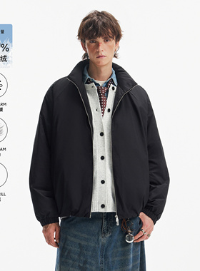 NEVERNEED黑色90白鸭绒立领羽绒服男冬季美式复古飞行员保暖外套