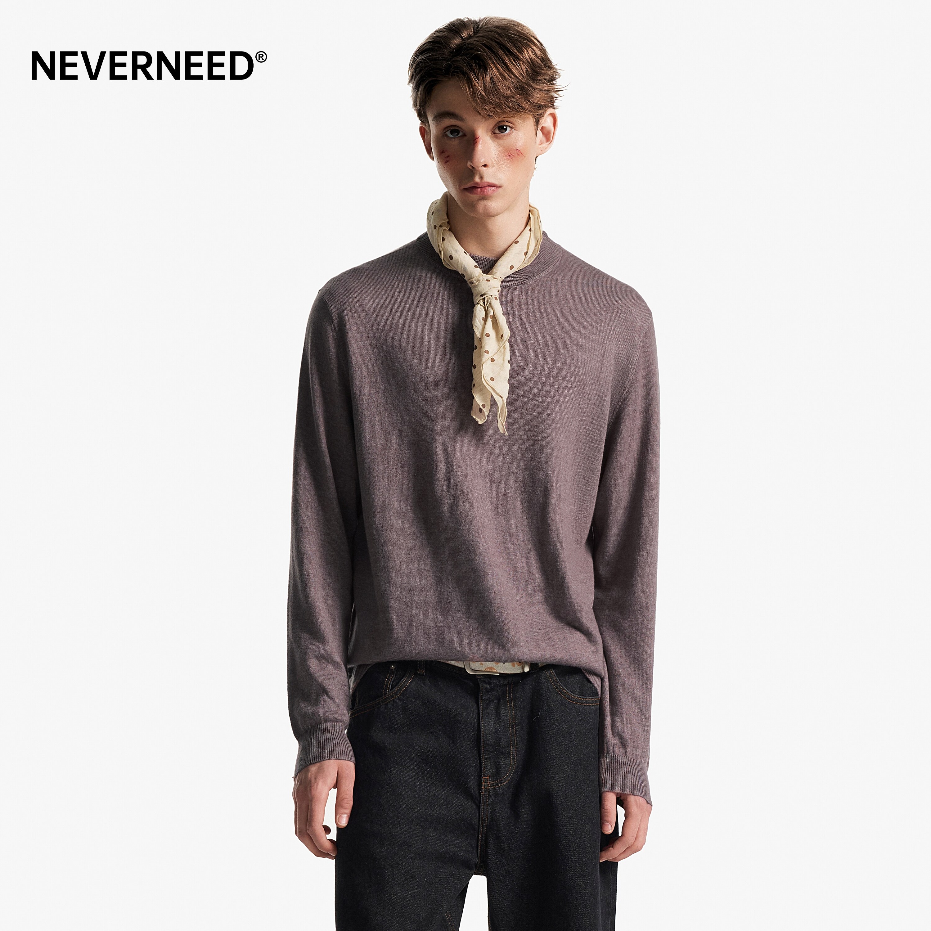 NEVERNEED绵羊毛圆领毛衣男女秋图片