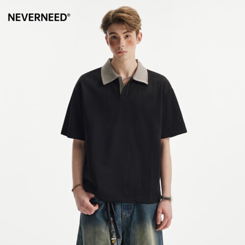 NEVERNEED拼接千鸟格polo衫男女