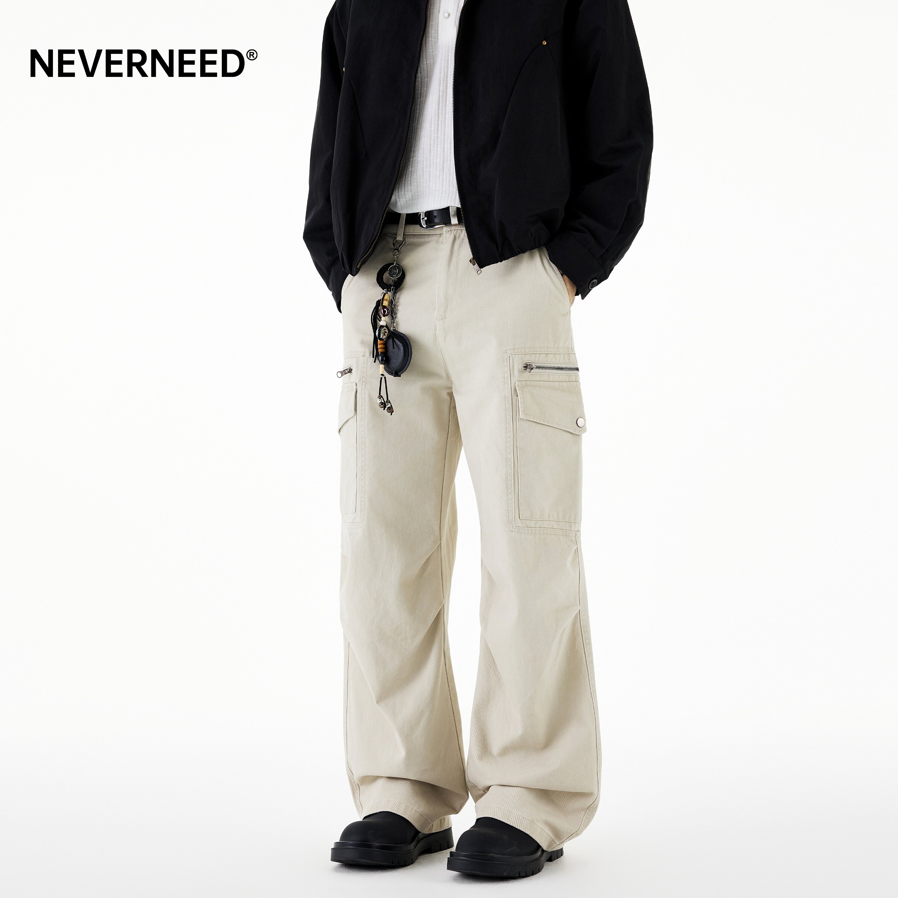 NEVERNEED褶皱直筒休闲裤男女秋图片