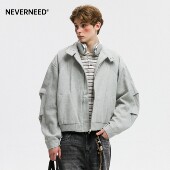 NEVERNEED美式 cleanfit立领外套男解构拼接廓形boxy短款 呢子夹克