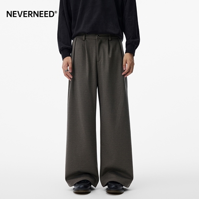 NEVERNEED老钱风毛呢休闲西裤男