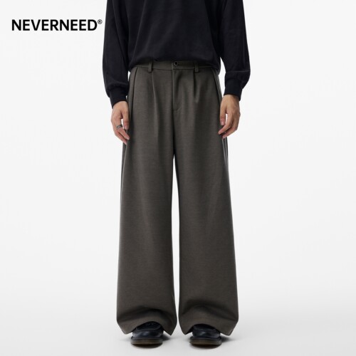 NEVERNEED老钱风毛呢休闲西裤男