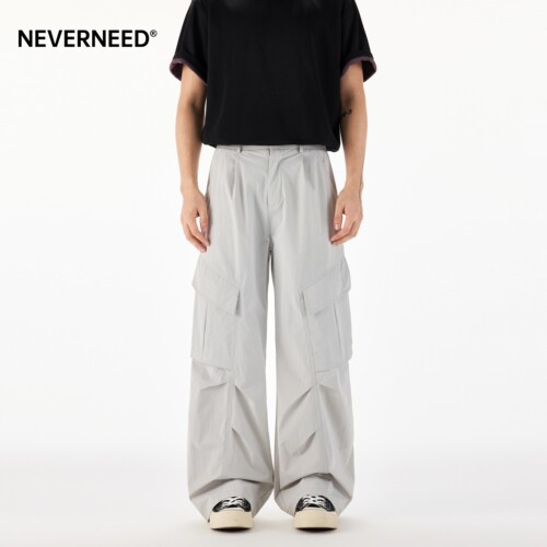 NEVERNEED美式工装直筒休闲裤男