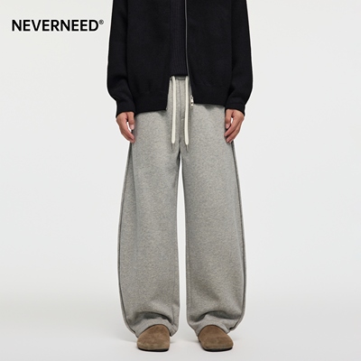 NEVERNEED美式复古纯色休闲卫裤