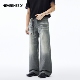 NEVERNEED水洗做旧复古宽松牛仔裤 高街vibe猫须A字裤 男女春季 美式