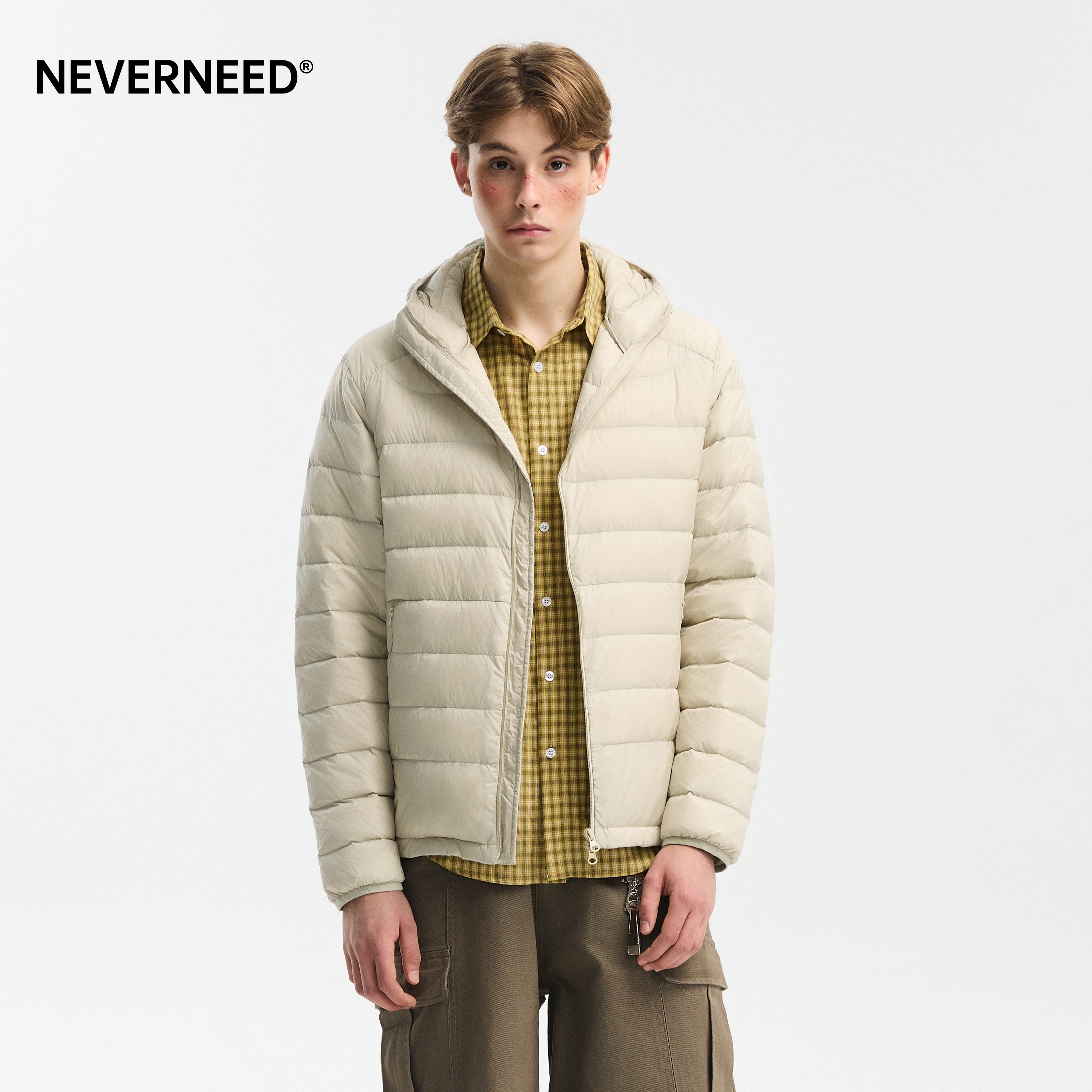 NEVERNEED排骨连帽羽绒服男女
