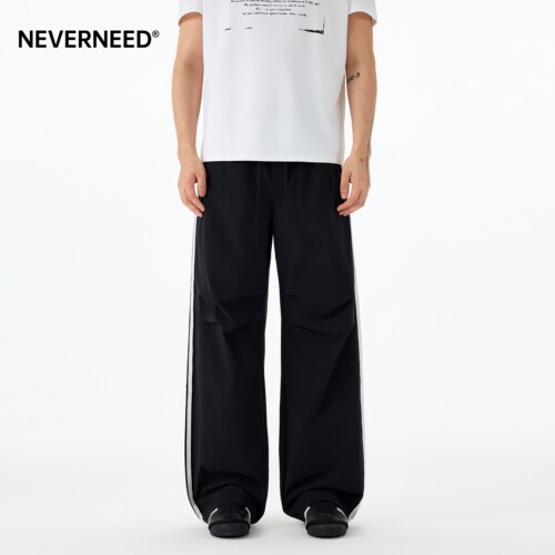 NEVERNEED三条杠阔腿休闲裤男女