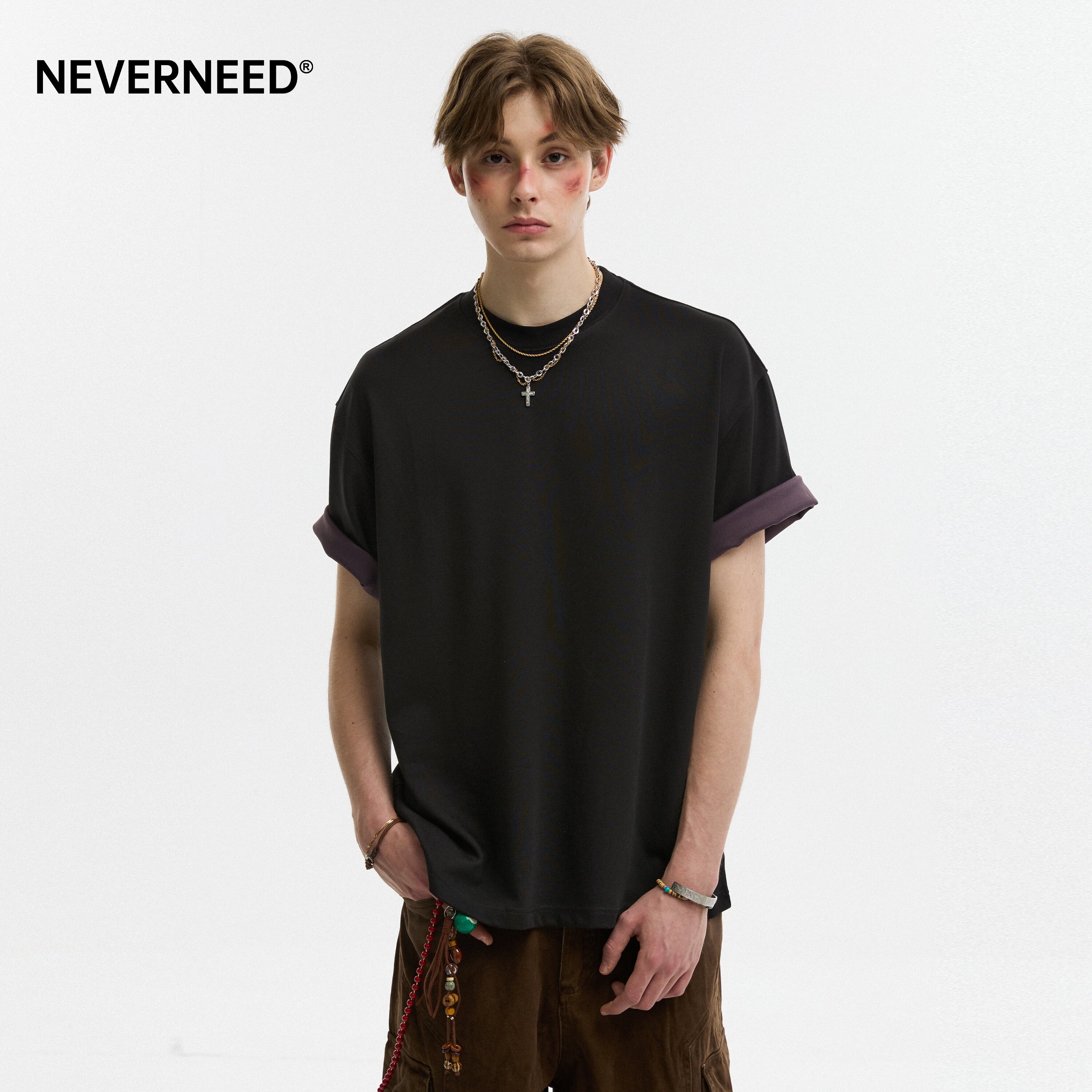 NEVERNEED莫代尔圆领短袖T恤男女图片