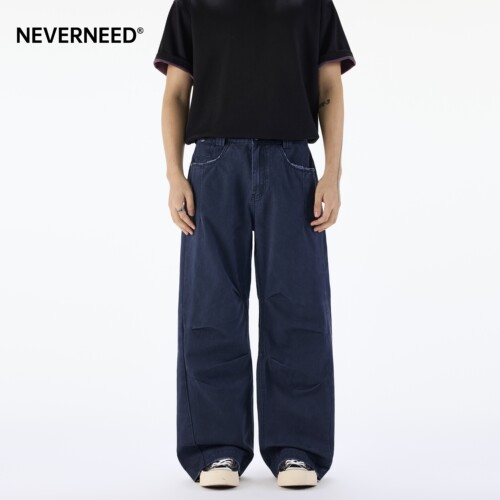 NEVERNEED褶皱工装休闲裤男女