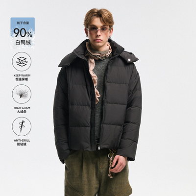 NEVERNEED可拆卸连帽羽绒服男