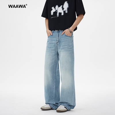 WAAWA天丝冰蓝色牛仔裤男女薄款