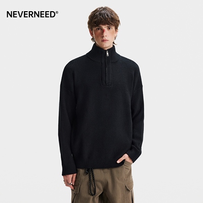NEVERNEED半拉链立领毛衣男