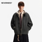 外套 潮牌boxy短宽工装 NEVERNEED哈灵顿铆钉单面绒夹克男春季 美式