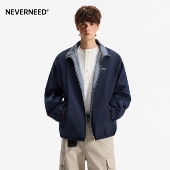NEVERNEED双面穿翻领夹克外套男女春季 cleanfit潮牌刺绣上衣 美式