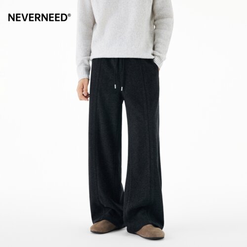 NEVERNEED含绵羊毛直筒休闲西裤