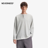 假两件休闲情侣上衣潮 美式 NEVERNEED老钱风亨利领长袖 T恤男女春季