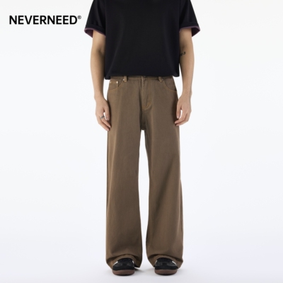NEVERNEED美拉德直筒牛仔裤男