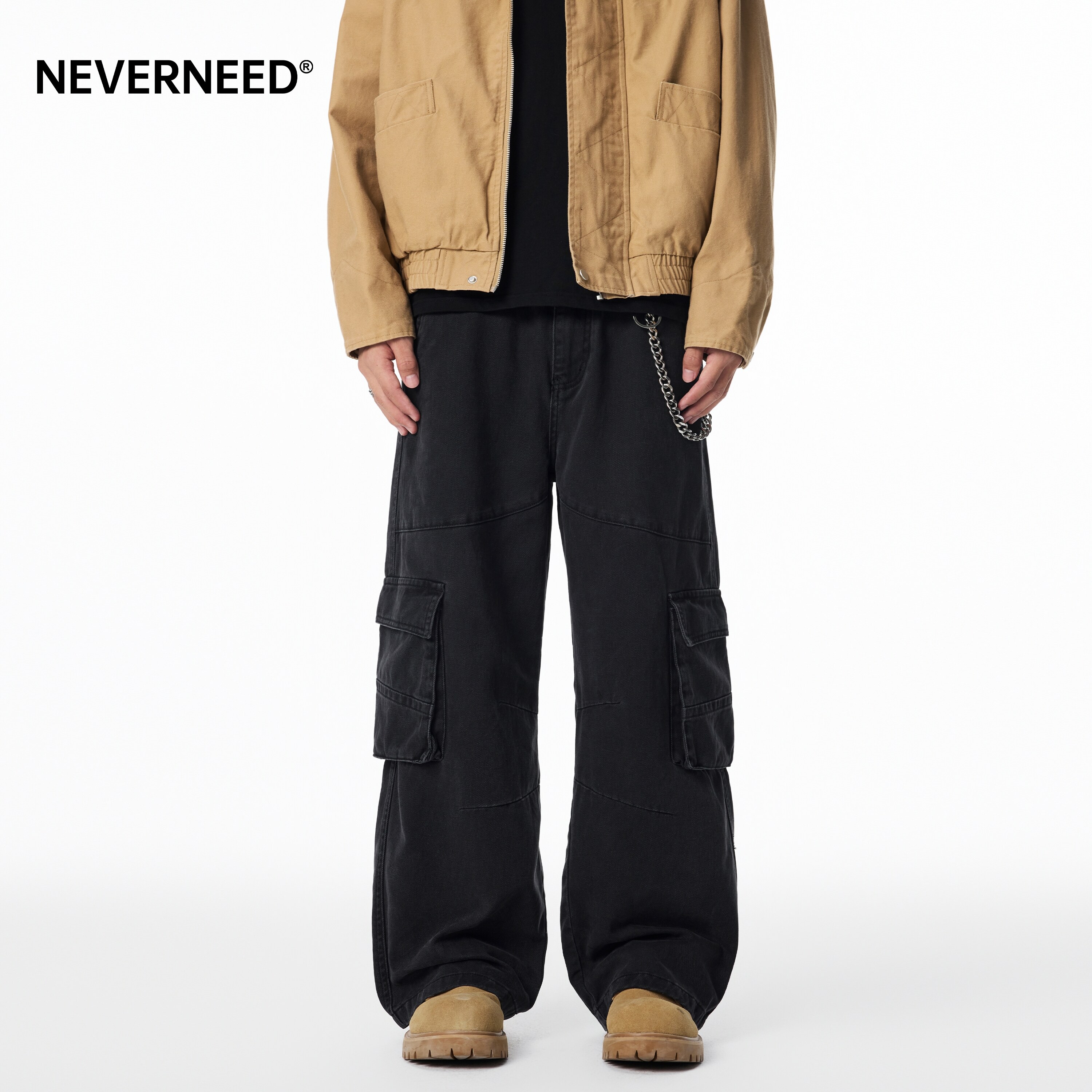 NEVERNEED水洗做旧直筒休闲裤男图片
