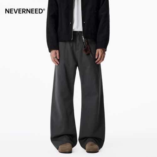NEVERNEED水洗直筒牛仔裤男