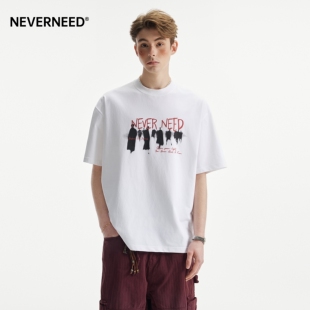 NEVERNEED260g白色圆领T恤男女夏季 潮牌速干凉感字母印花上衣 美式