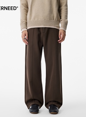 NEVERNEED黑色加厚加绒休闲裤男女秋冬季美式复古拼接宽松直筒裤