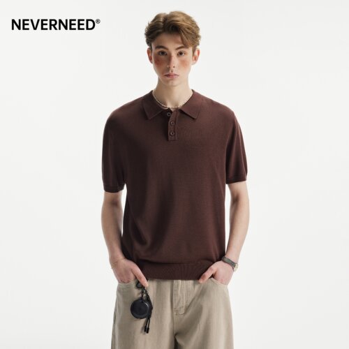 NEVERNEED绵羊毛针织短袖T恤男