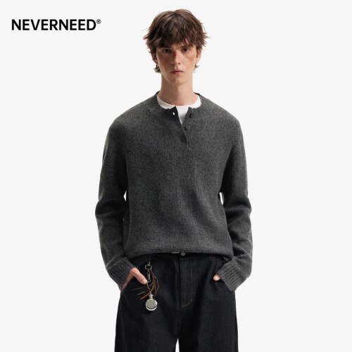 NEVERNEED绵羊毛亨利领毛衣男女