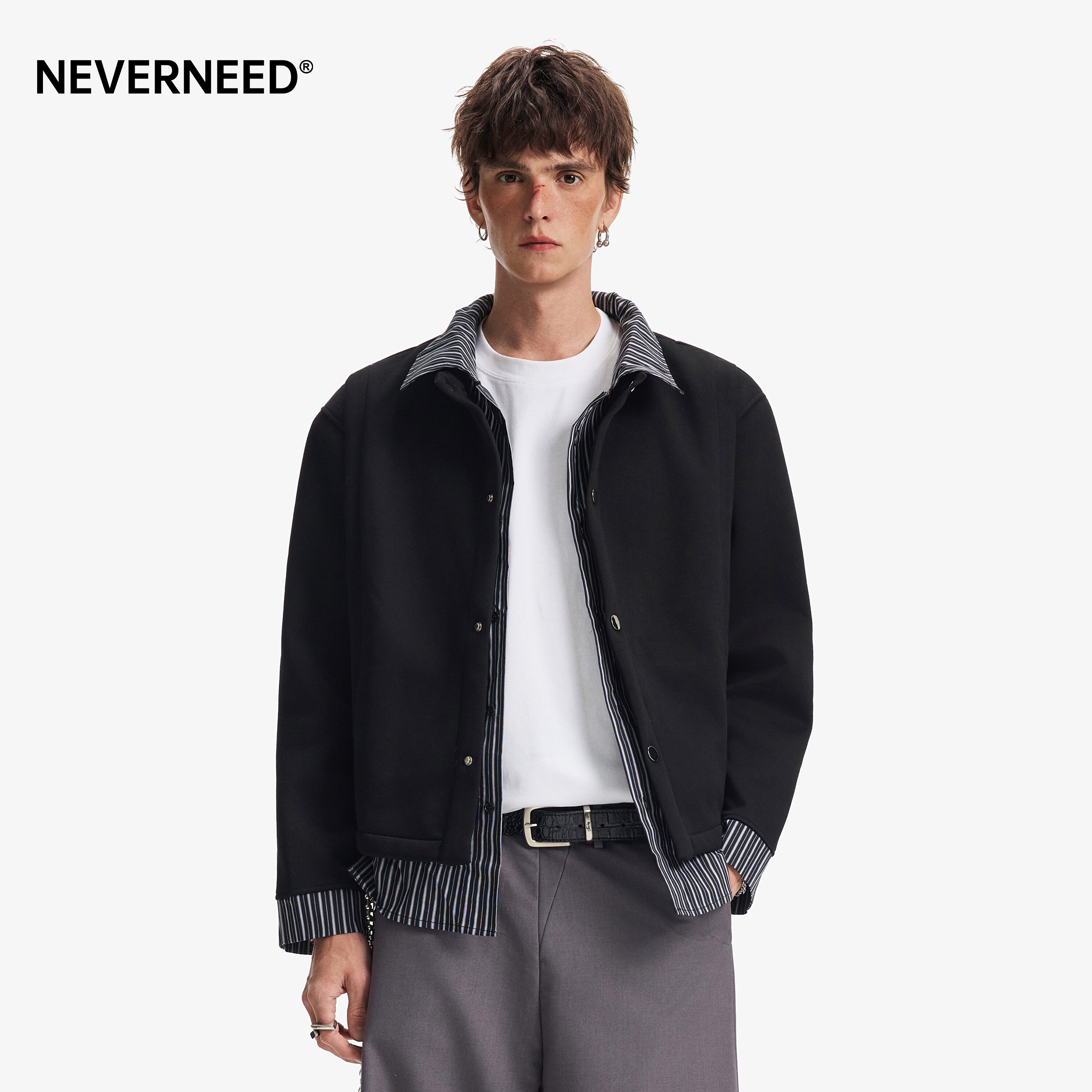 NEVERNEED假两件开衫卫衣男女春图片