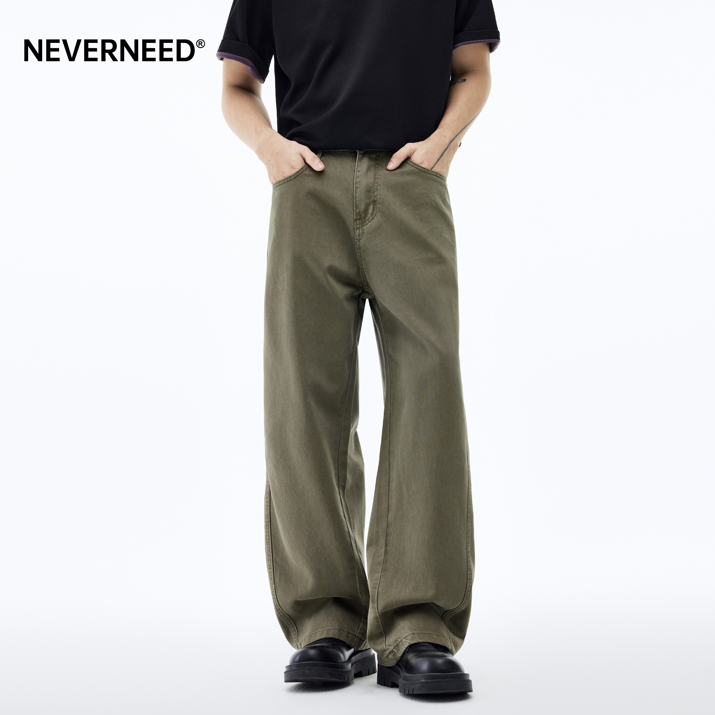 NEVERNEED莱赛尔美式潮牌休闲裤男女春季cleanfit宽松直筒阔腿裤,男装,休闲裤,淘宝优惠券,粉丝福利购,淘宝优惠卷