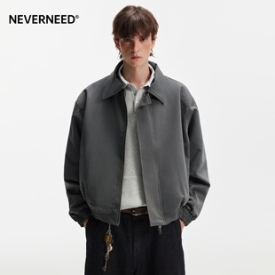 NEVERNEED双拉链垫肩教练夹克男女秋季美式廓形bomber飞行员外套