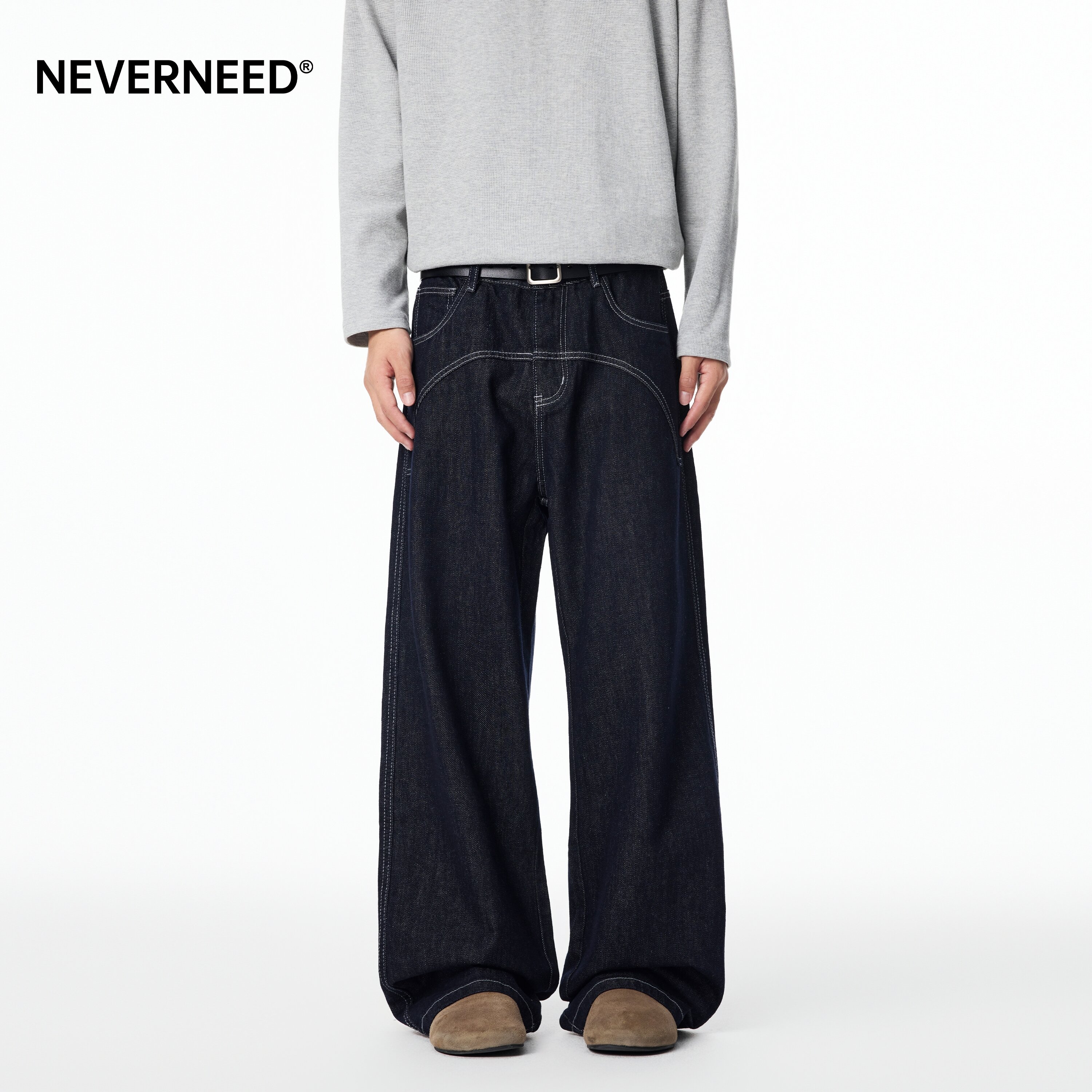 NEVERNEED明线设计原色牛仔裤