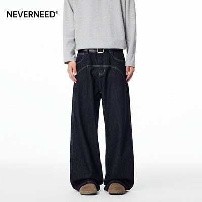 NEVERNEED明线设计原色牛仔裤